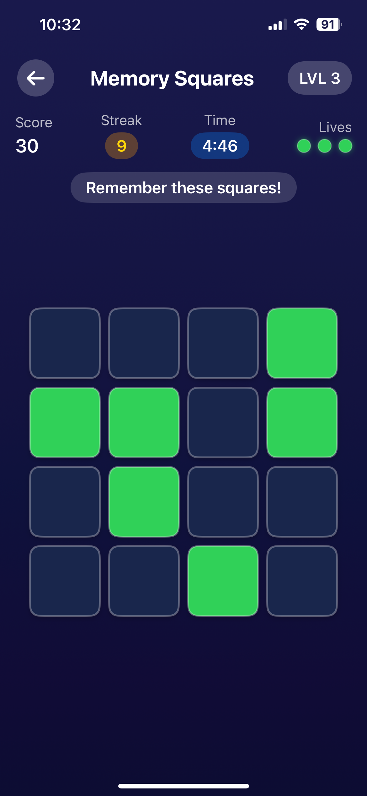 NeuroNudge Memory Squares Game